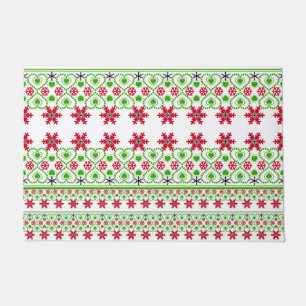 Seamless Merry Christmas ornamental snowflake hear Doormat