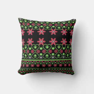 Seamless Merry Christmas ornamental snowflake hear Throw Pillow
