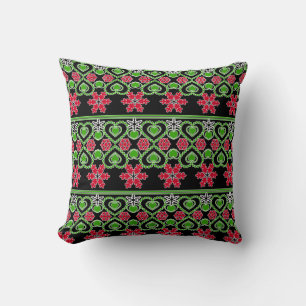 Seamless Merry Christmas ornamental snowflake hear Throw Pillow