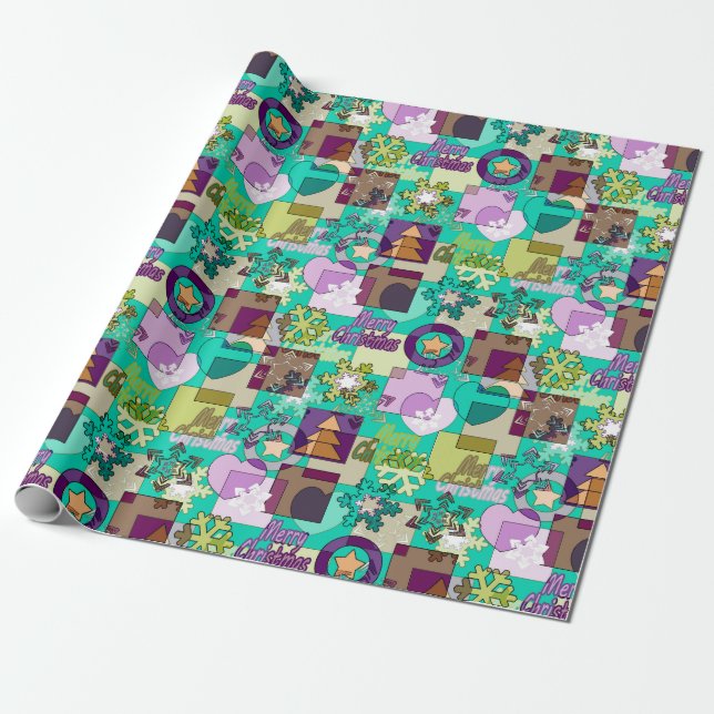 Seamless Merry Christmas Snowflake dark green colo Wrapping Paper (Unrolled)