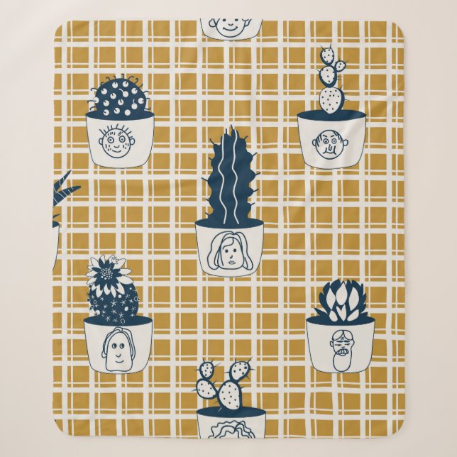 Seamless modern pattern with potted cacti, cute fa sherpa blanket (Front)