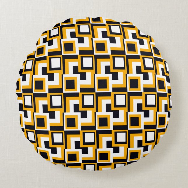 Seamless modern squares pattern round pillow (Front)
