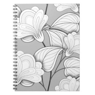 Seamless Monochrome Floral Pattern. Hand Drawn Flo Notebook