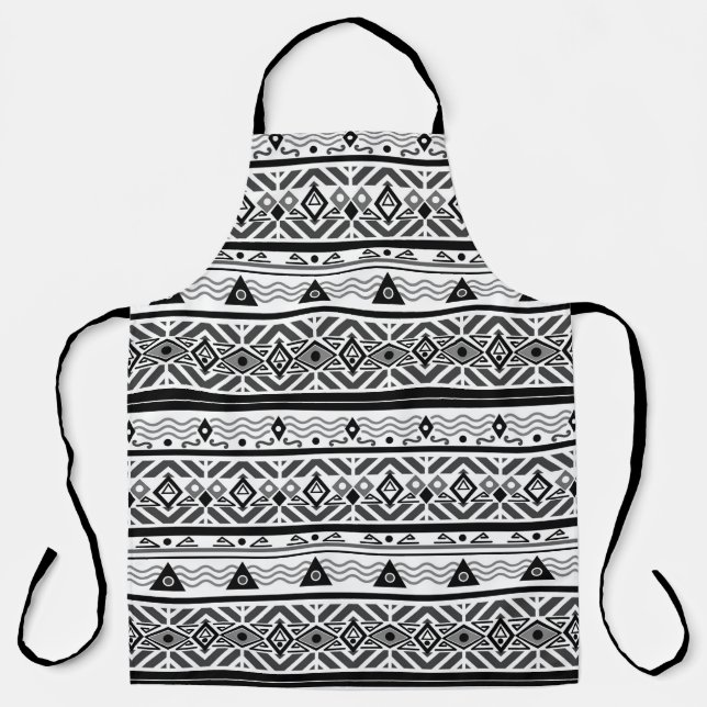 Seamless monochrome folk ethno pattern background apron (Front)