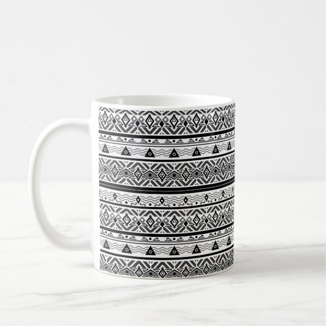 Seamless monochrome folk ethno pattern background coffee mug (Left)