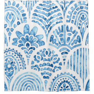 Seamless moroccan pattern. Wavy vintage tile. Blue