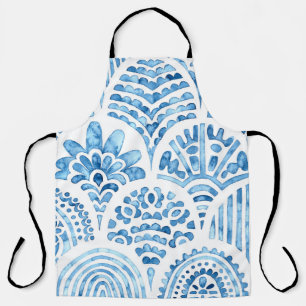 Seamless moroccan pattern. Wavy vintage tile. Blue Apron