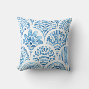 Seamless moroccan pattern. Wavy vintage tile. Blue Throw Pillow