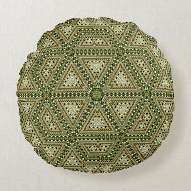 Seamless mosaic abstract kaleidoscope green triang round pillow (Front)