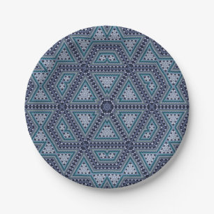 Seamless mosaic abstract kaleidoscope navy triangl paper plate