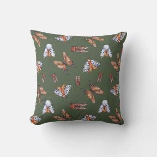 Seamless Moth and Butterfly Nature Print Throw Pillow