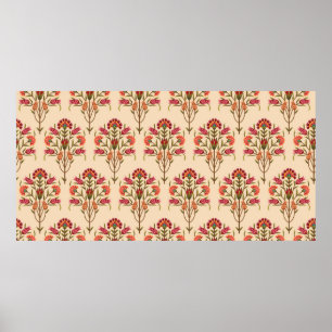 seamless mughal flower pattern design cream backgr poster