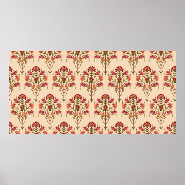 seamless mughal flower pattern design cream backgr poster (Front)