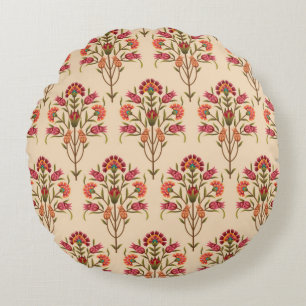 seamless mughal flower pattern design cream backgr round pillow
