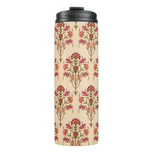 seamless mughal flower pattern design cream backgr thermal tumbler