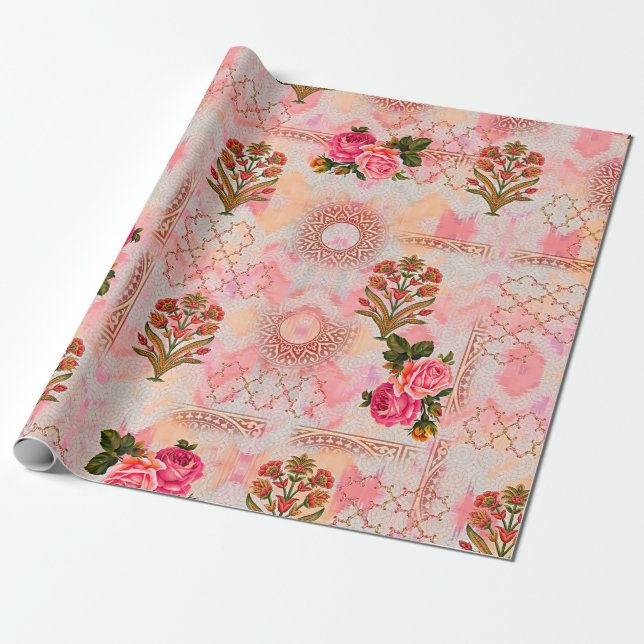 Seamless mughal with floral floral pattern on digi wrapping paper (Unrolled)