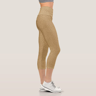 Seamless Natural Jute Burlap Fabric TexturePatter Capri Leggings