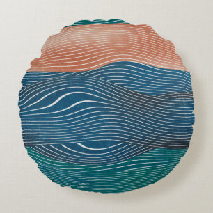 Seamless natural landscape hill pattern. Horizonta Round Pillow
