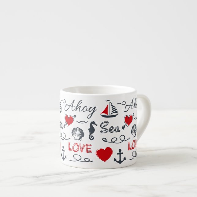 Seamless nautical pattern espresso cup (Front Right)
