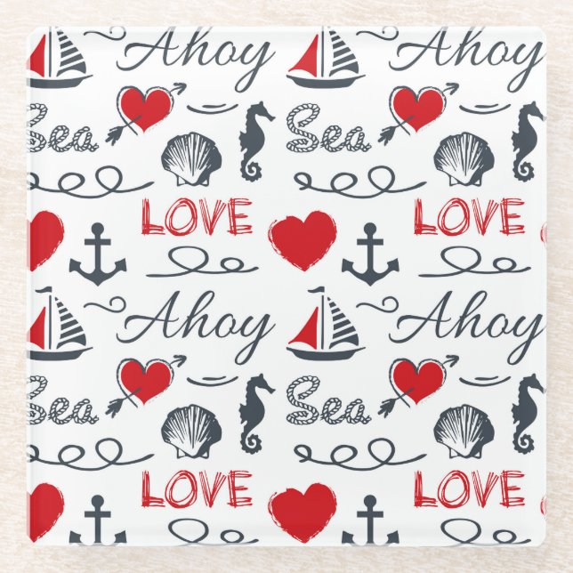 Seamless nautical pattern glass coaster (Front)