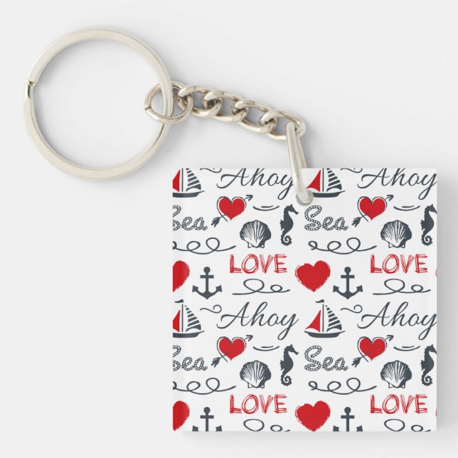 Seamless nautical pattern keychain (Front)