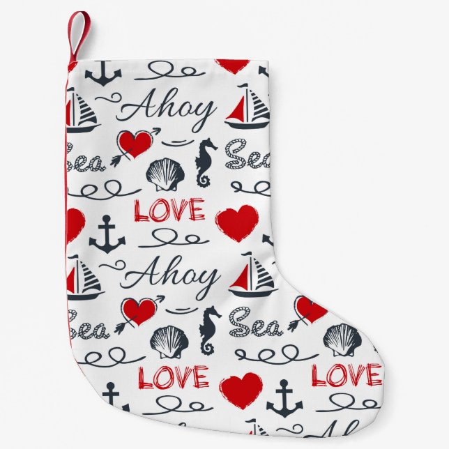 Seamless nautical pattern small christmas stocking (Front)