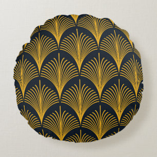 Seamless neon orange vintage art deco peacock fish round pillow
