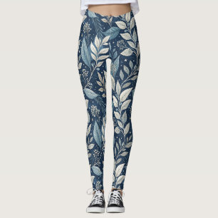 Seamless Night Garden Botanical Pattern Leggings