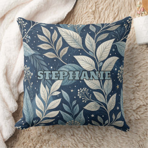 Seamless Night Garden Botanical Pattern Throw Pillow