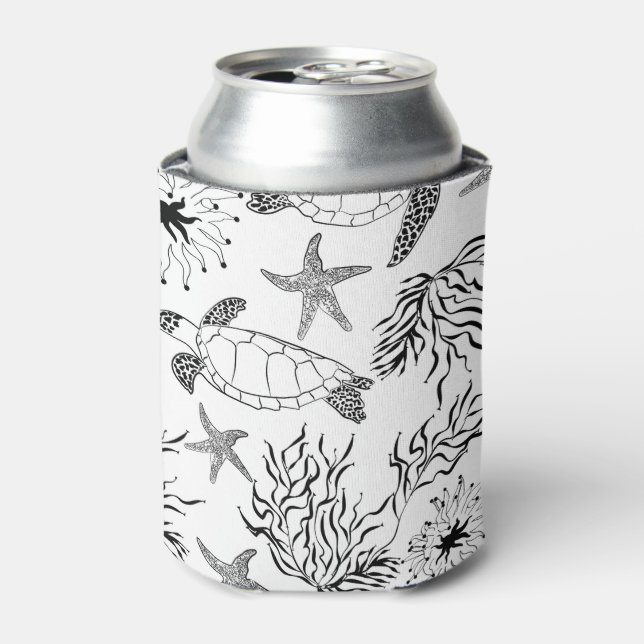 Seamless ocean sea turtle leaves plants water whit can cooler (Can Front)