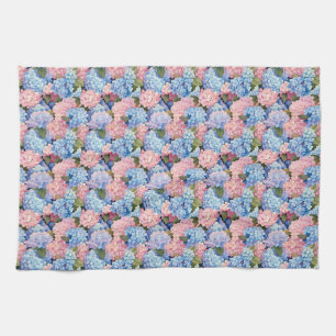 Seamless Of Pink and Blue Hydrangea Flowers Kitchen Towel