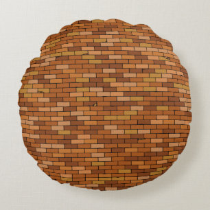 Seamless Old brick wall background with vignette. Round Pillow