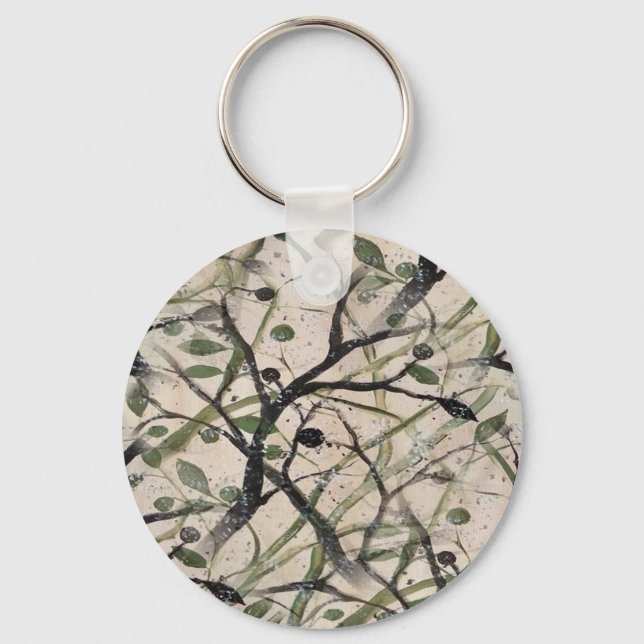 Seamless Olive Branch Abstract Art Pattern Keychain (Front)