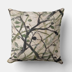 Seamless Olive Branch Abstract Art Pattern Throw Pillow