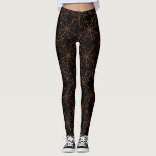 Seamless Orange Foil and Black Cobwebs Halloween Leggings