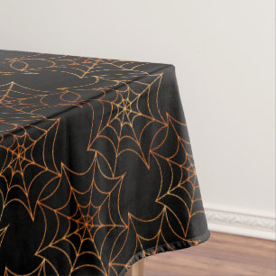 Seamless Orange Foil and Black Cobwebs Halloween Tablecloth