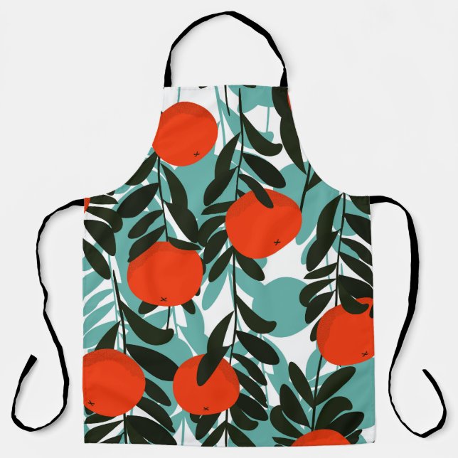 Seamless Orange Fruit Garden Print Apron (Front)