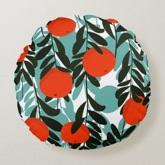 Seamless Orange Fruit Garden Print Round Pillow (Front)