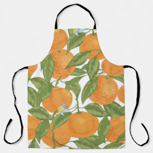 Seamless orange mandarin tangerine with leaves and apron