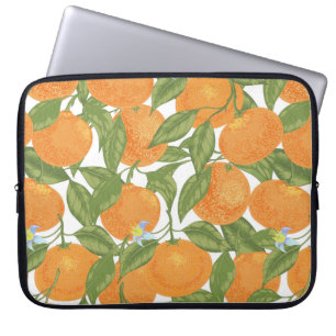 Seamless orange mandarin tangerine with leaves and laptop sleeve