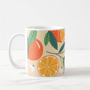 Seamless orange pattern, abstract vintage art. coffee mug