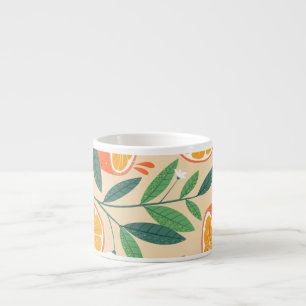 Seamless orange pattern, abstract vintage art. espresso cup