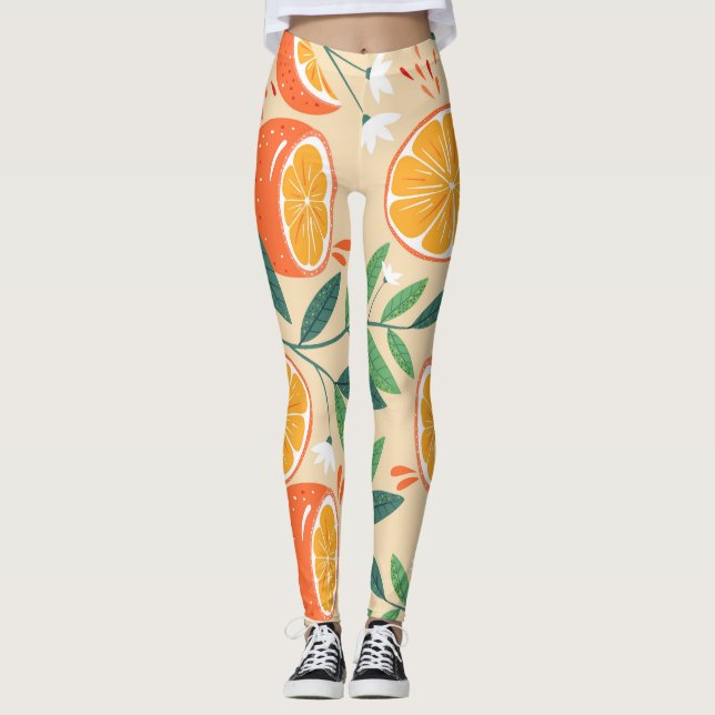 Seamless orange pattern, abstract vintage art. leggings (Front)