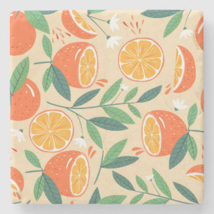 Seamless orange pattern, abstract vintage art. stone coaster