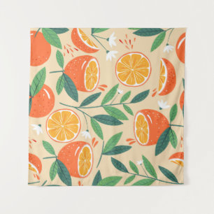 Seamless orange pattern, abstract vintage art. tapestry