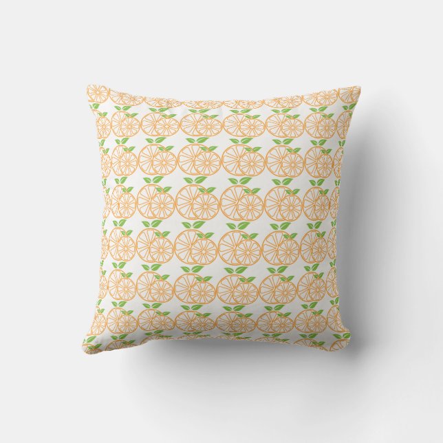 Seamless Orange Slice and Leaf Pattern Throw Pillow (Back)