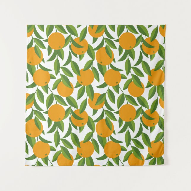 Seamless orange tree art pattern. tapestry (Front)