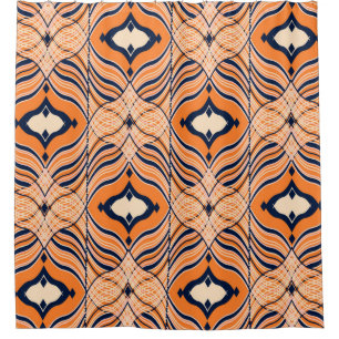 Seamless Oriental pattern, black, orange ornament.