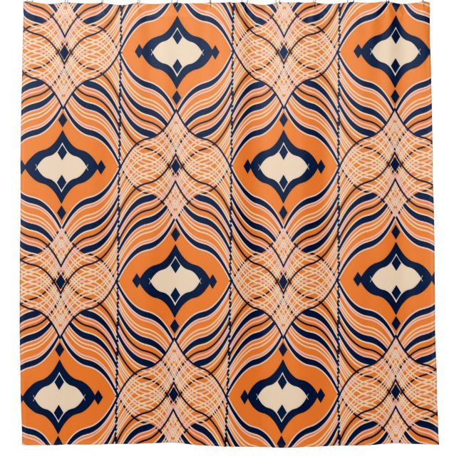 Seamless Oriental pattern, black, orange ornament. (Front)