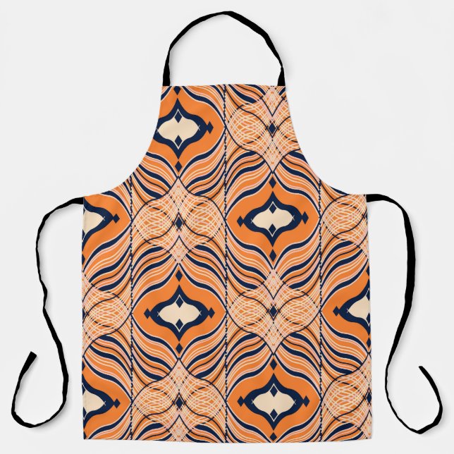 Seamless Oriental pattern, black, orange ornament. Apron (Front)